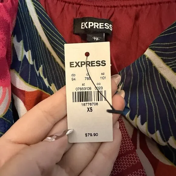 NWT Express Tropical Summer‎ Print Maxi Dress Leg Slits Casual Wedding Guest XS - Picture 3 of 5